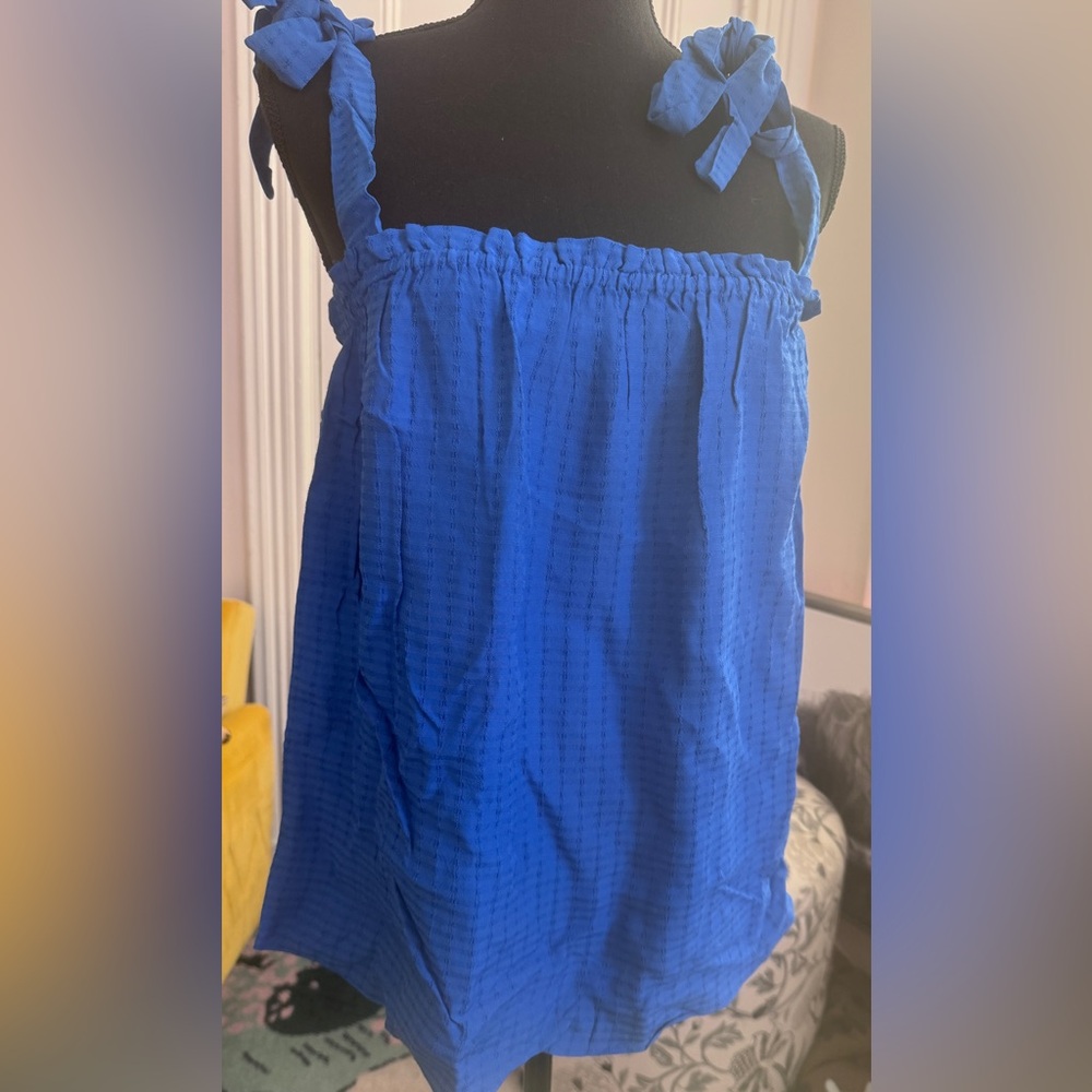 Blue Sleeveless Top with Bow Straps